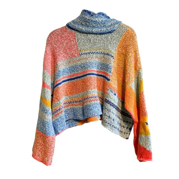 Sincerely Jules Boho Multicolor Patchwork Knit Cropped Cowl Neck Sweater Size L - Picture 3 of 12